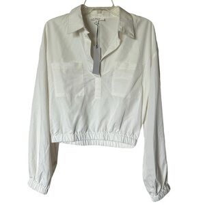 LBLC The Label NEW White Collar Crop Top Long Sleeve Blouse Top Shirt Medium